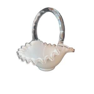 Vintage Fenton Milk Glass - Silver Crest Basket